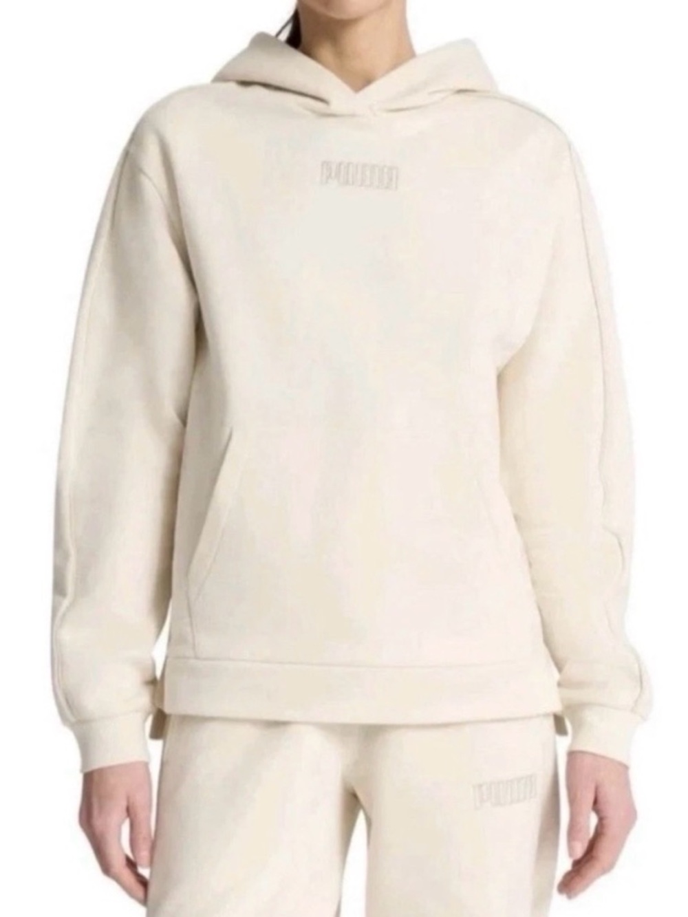 Puma Cream Pullover Hoodie with Embroidered Logo. Size Medium
